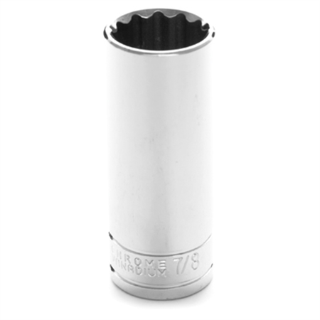 PERFORMANCE TOOL Chrome Socket, 1/2" Drive, 7/8", 12 Point, Deep W32628